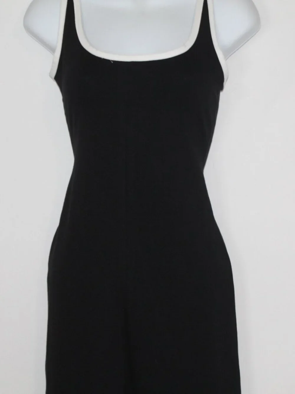 Vintage 90s Styleworks women's black catsuit jumpsuit form fitting white trim